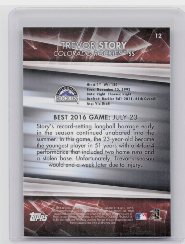 2016 Bowman's Best Trevor Story #12 Rockies - Image 3