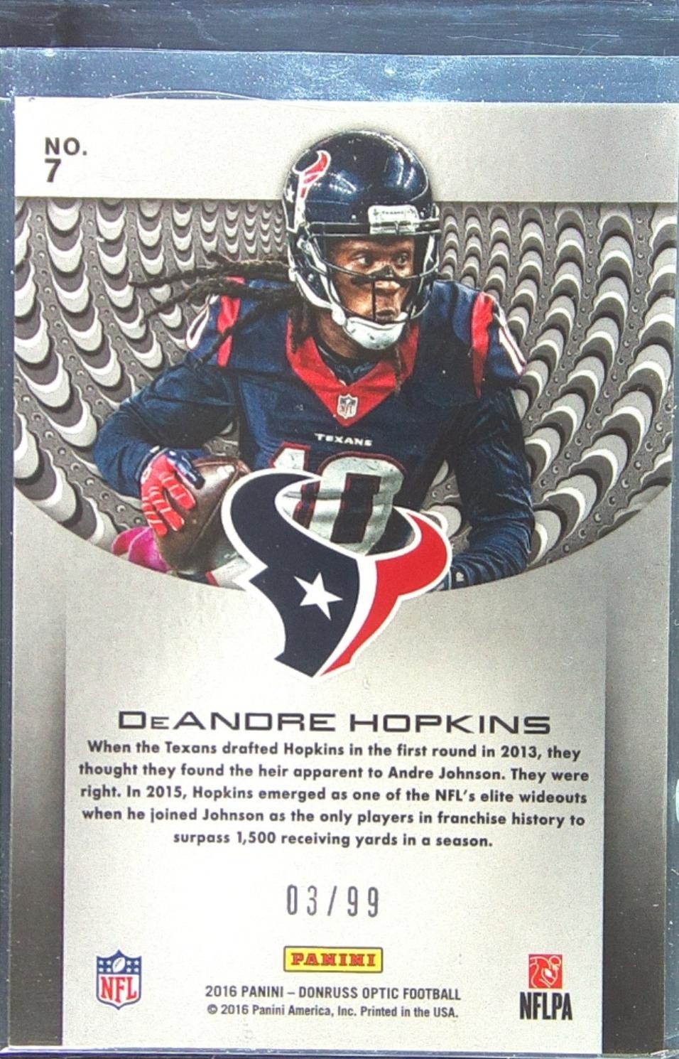 2016 Donruss Optic DeAndre Hopkins /99 #7 Texans Prototypes Red - Image 3