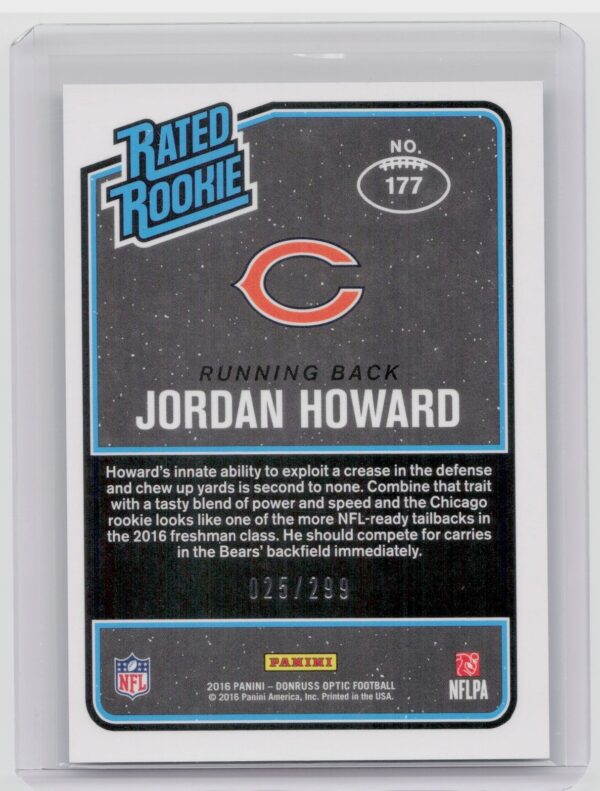 2016 Donruss Optic Jordan Howard Aqua SN299 #177 Bears - Image 3