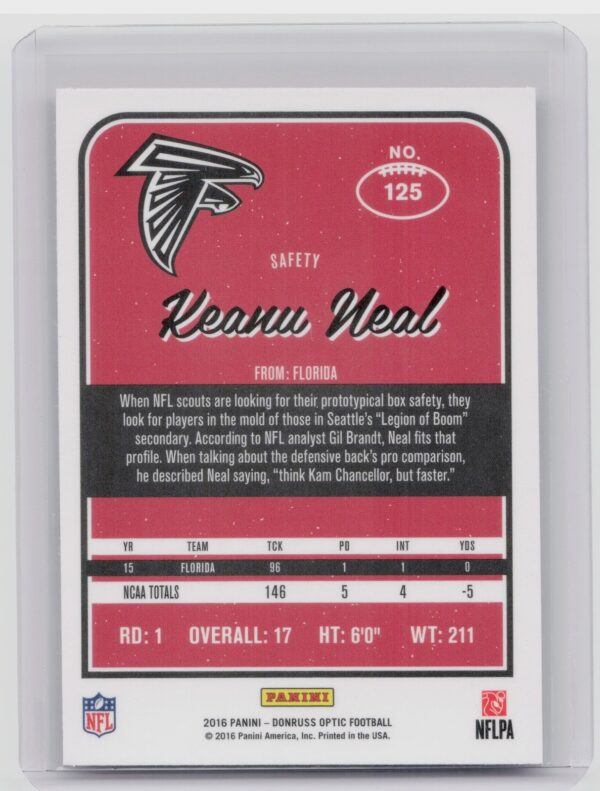 2016 Donruss Optic Keanu Neal Holo #125 Falcons - Image 3