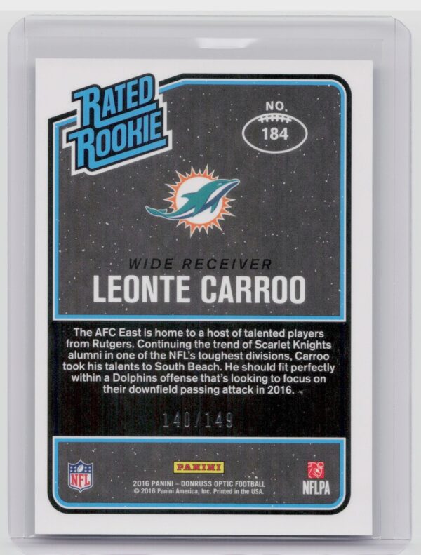 2016 Donruss Optic Leonte Carroo Blue SN149 #184 Dolphins - Image 3