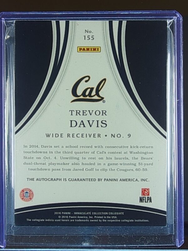 2016 Immaculate Collegiate Trevor Davis AUTO /99 #155 Bears - Image 3