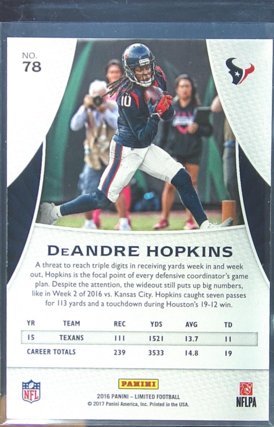 2016 Limited DeAndre Hopkins Silver Spotlight /99 #78 Texans - Image 3