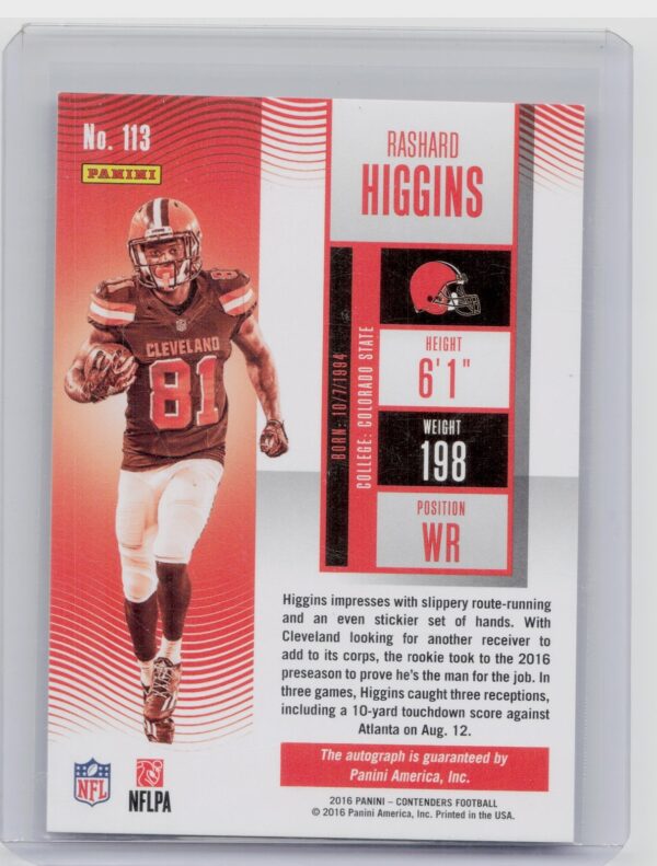 2016 Panini Contenders Rashard Higgins AU RC #113 Browns - Image 3
