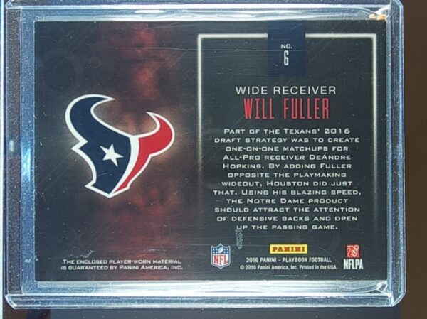 2016 Panini Playbook Will Fuller /199 JSY #6 Texans Mammoth Material - Image 3