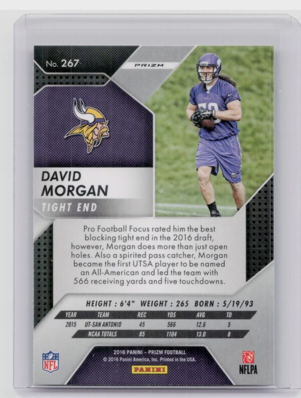 2016 Panini Prizm David Morgan Prizm #267 Vikings - Image 3