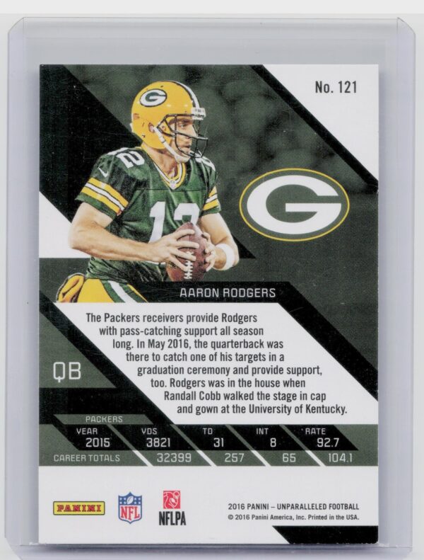 2016 Panini Unparalleled Aaron Rodgers Teal #121 Packers - Image 3