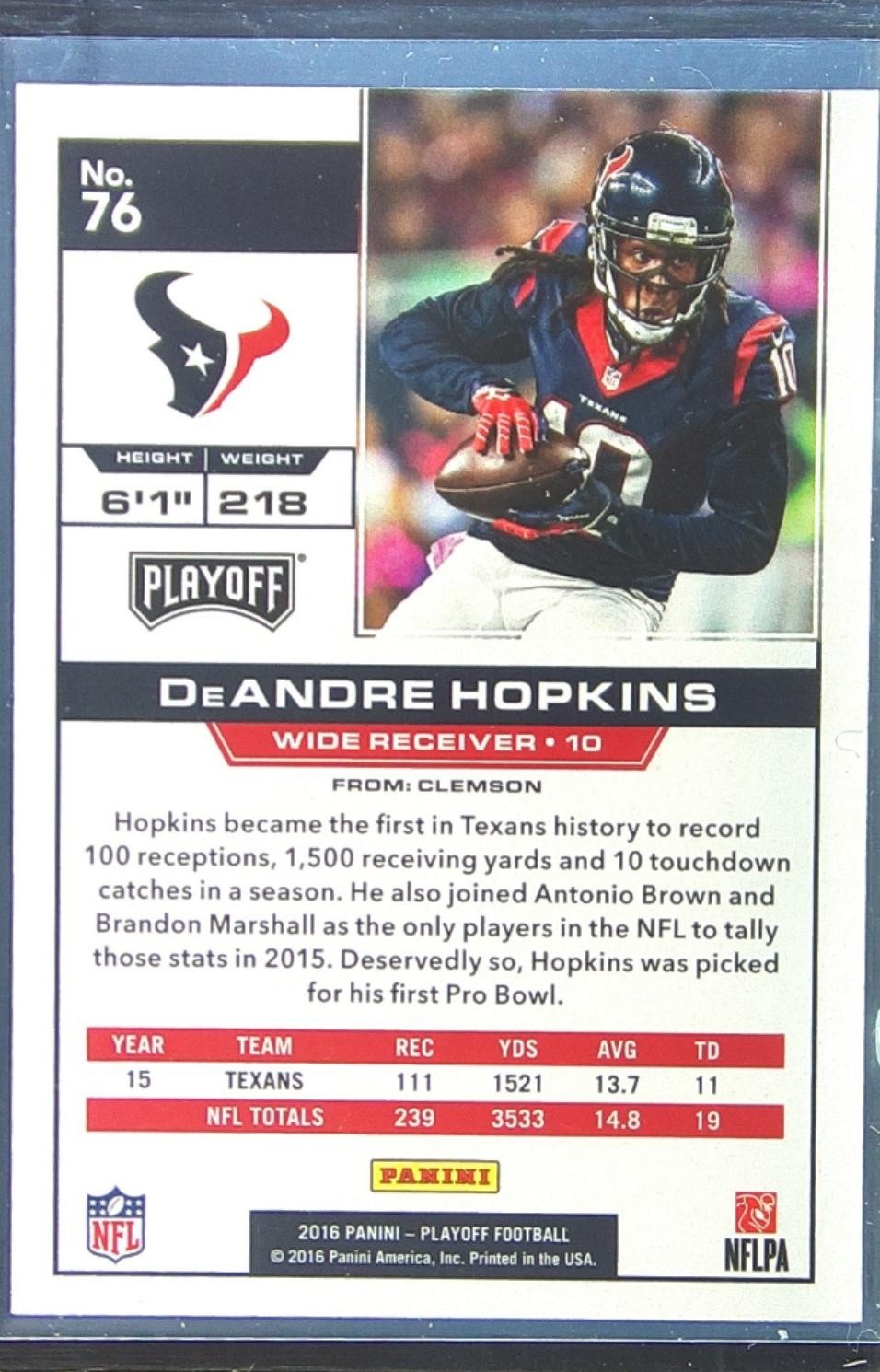 2016 Playoff DeAndre Hopkins 4th Down /10 #76 Texans - Image 3