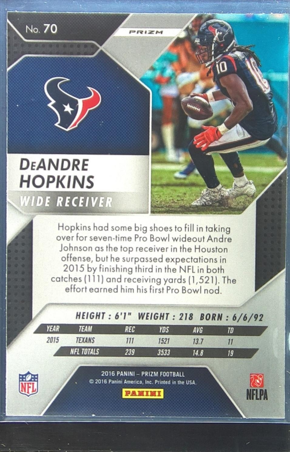 2016 Prizm DeAndre Hopkins Green #70 Texans - Image 3