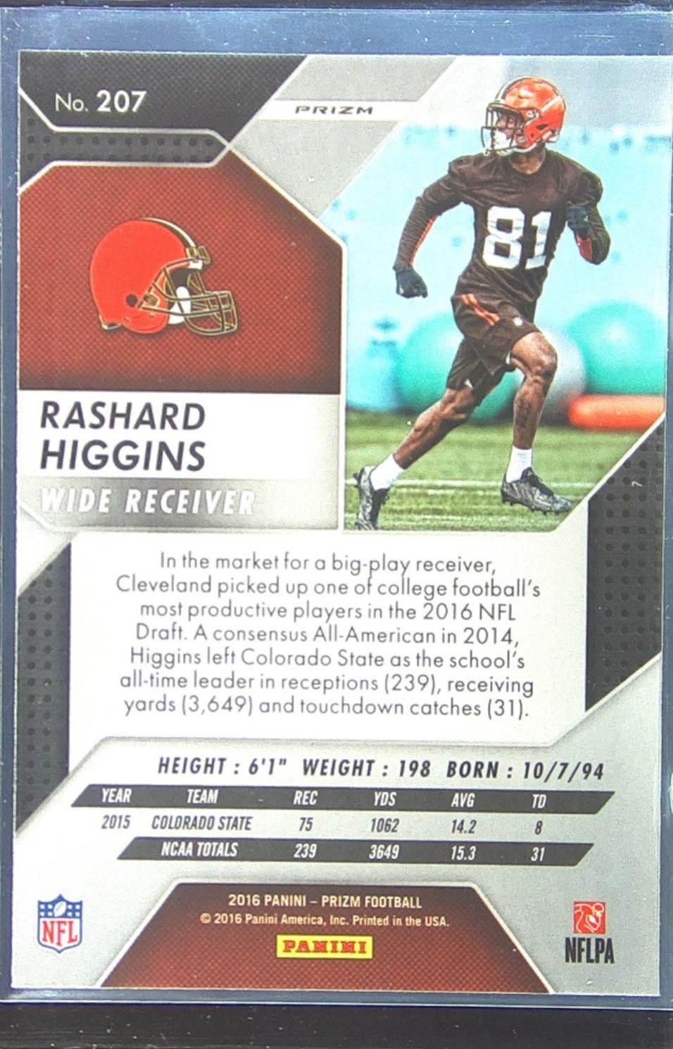 2016 Prizm Rashard Higgins Prizm RC #207 Browns - Image 3