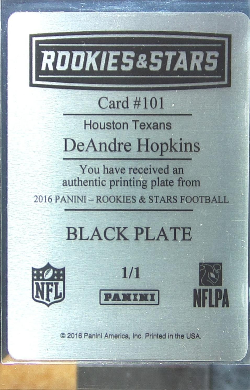 2016 Rookies & Stars DeAndre Hopkins Printing Plates Black 1/1 #101 Texans - Image 3