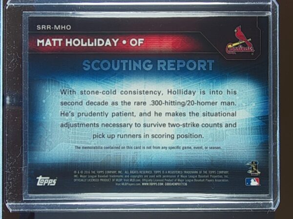 2016 Topps Matt Holliday JSY #SRR-MHO Cardinals Scouting Report Relics - Image 3