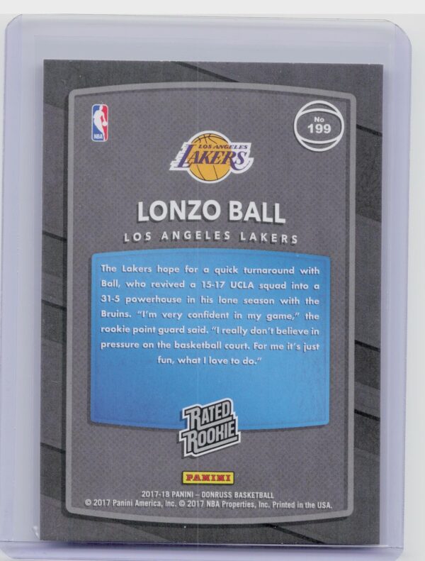 2017-18 Donruss Lonzo Ball RC #199 Lakers - Image 3
