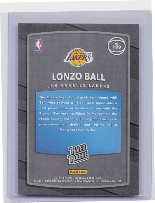 2017-18 Donruss Lonzo Ball RC #199 Lakers - Image 3