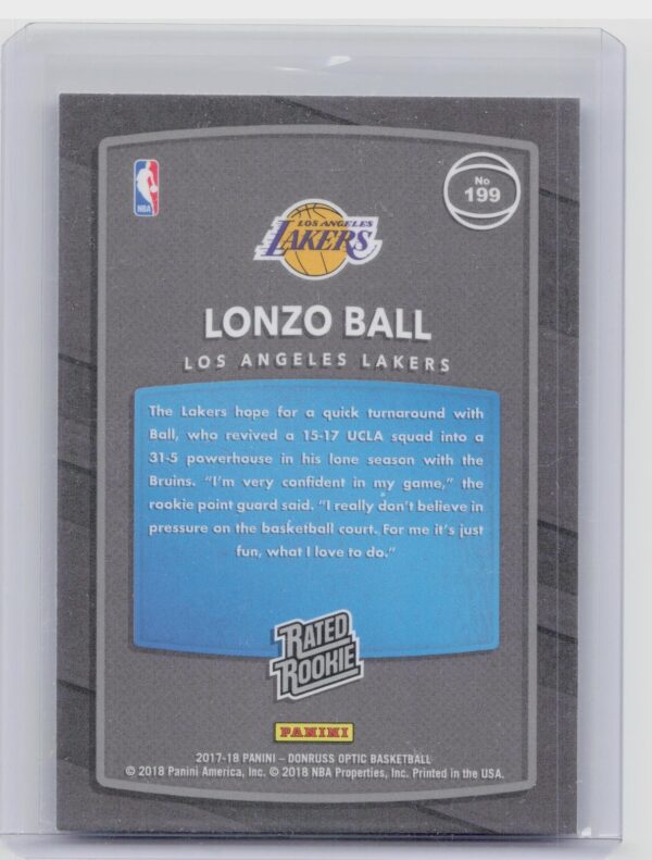 2017-18 Donruss Optic Lonzo Ball Red and Yellow #199 Lakers - Image 3