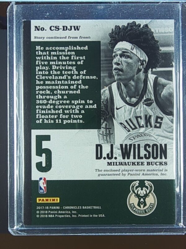 2017-18 Panini Chronicles D.J. Wilson /199 JSY #CS-DJW Bucks Chronicles Swatche - Image 3