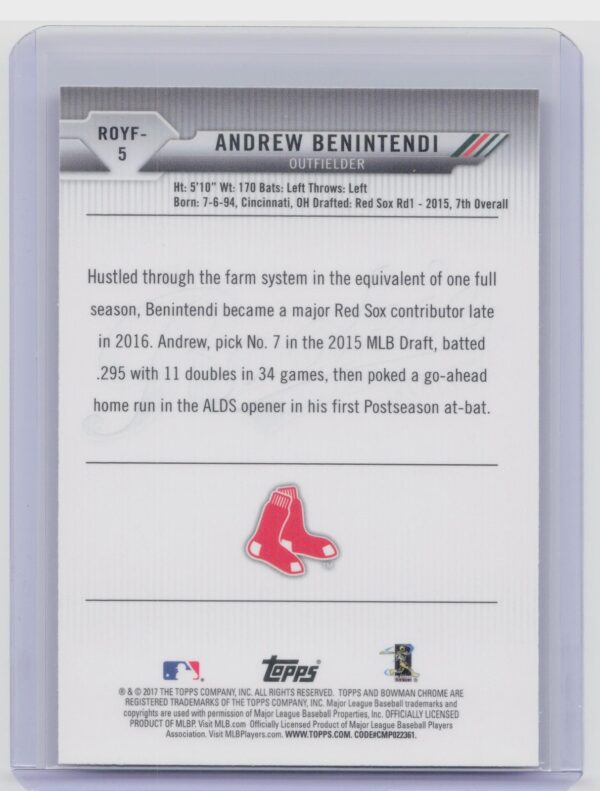 2017 Bowman Andrew Benintendi #ROYF-5 Sox Rookie of the Year Favorites - Image 3