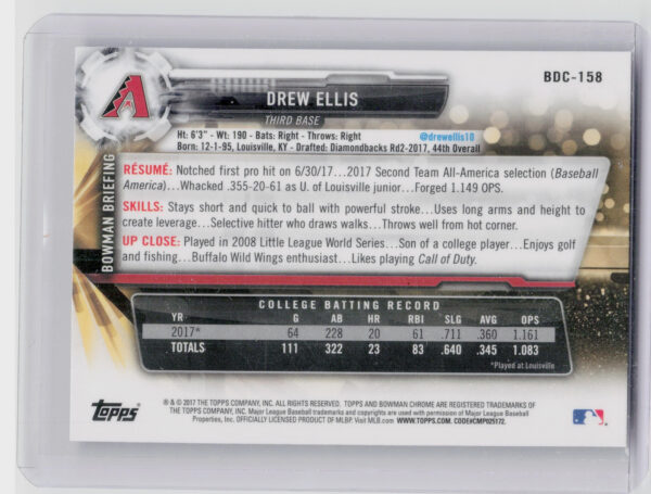 2017 Bowman Draft Drew Ellis Chrome #BDC-158 Diamondbacks - Image 3