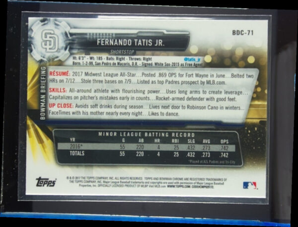 2017 Bowman Draft Fernando Tatis Jr. Chrome #BDC-71 Padres - Image 3