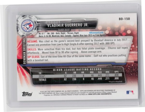 2017 Bowman Draft Vladimir Guerrero Jr. #BD-150 Jays - Image 3