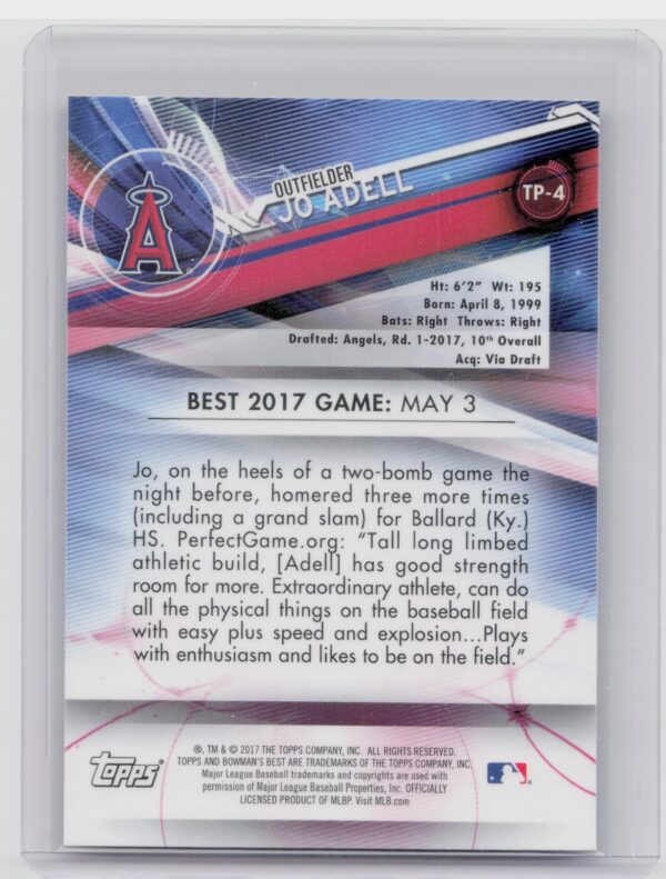 2017 Bowman's Best Jo Adell #TP-4 Angels Top Prospects - Image 3