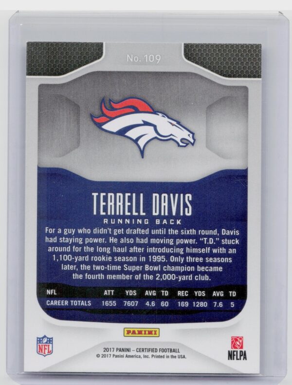 2017 Certified Terrell Davis Mirror Red /99 #109 Broncos - Image 3