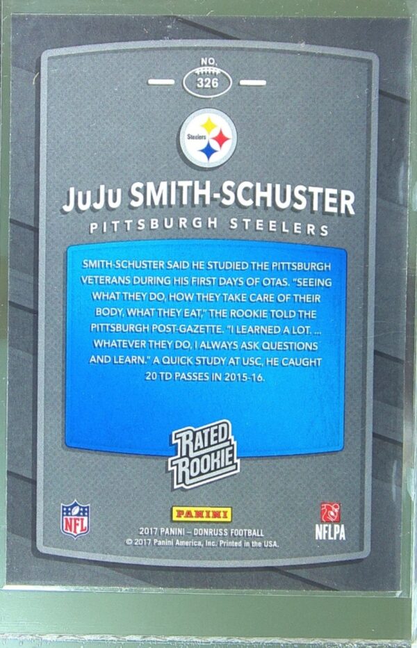 2017 Donruss JuJu Smith-Schuster RC #326 Steelers - Image 3