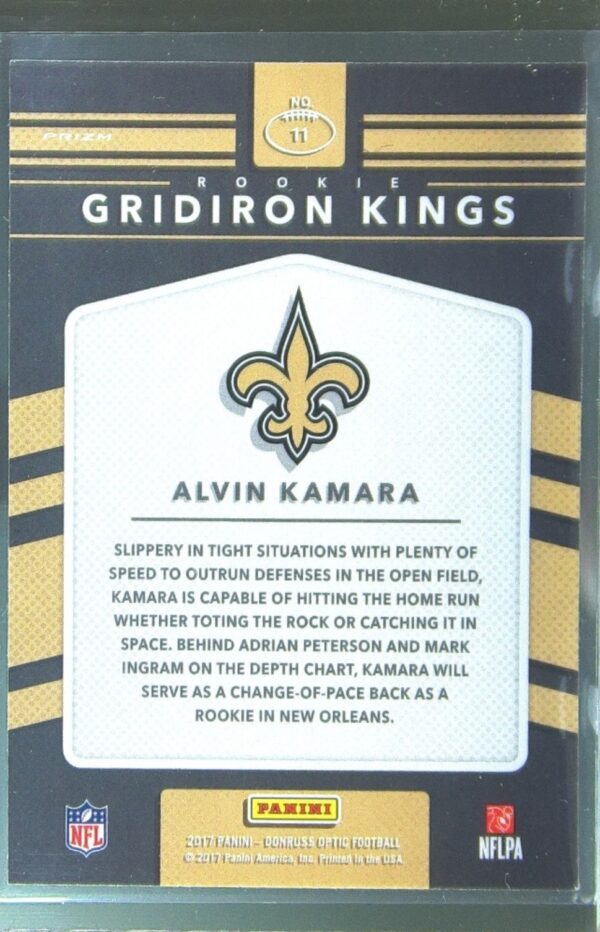 2017 Donruss Optic Alvin Kamara #11 Saints Rookie Gridiron Kings - Image 3