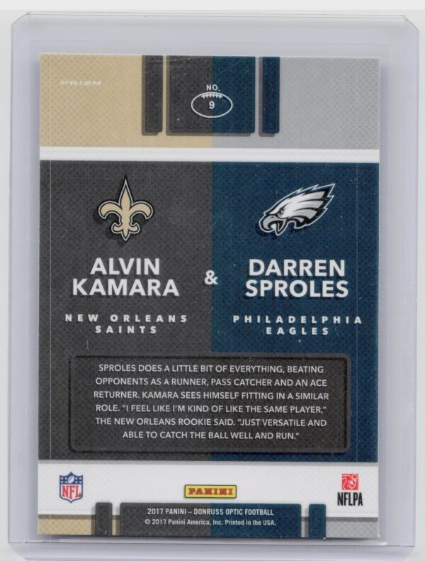 2017 Donruss Optic Alvin Kamara / Darren Sproles #9 Eagles Illusions - Image 3