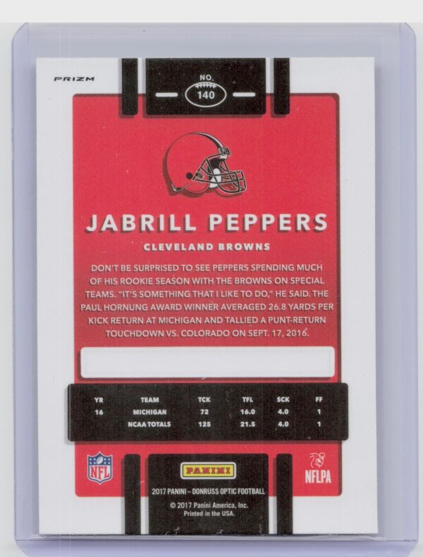 2017 Donruss Optic Jabrill Peppers Holo #140 Browns - Image 3