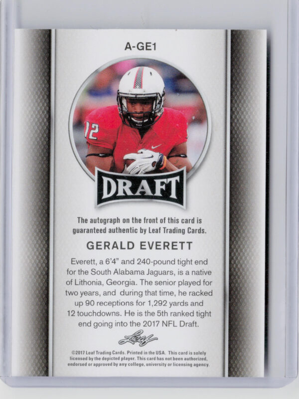 2017 Leaf Draft Gerald Everett #A-GE1 Jaguars Autographs - Image 3