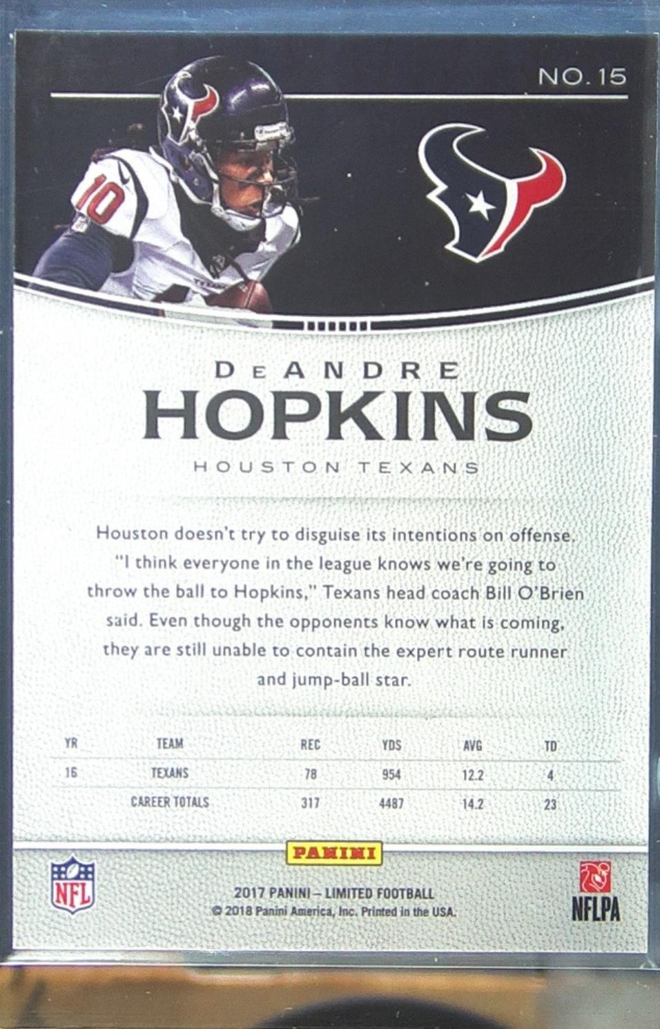 2017 Limited DeAndre Hopkins Silver Spotlight /99 #15 Texans - Image 3