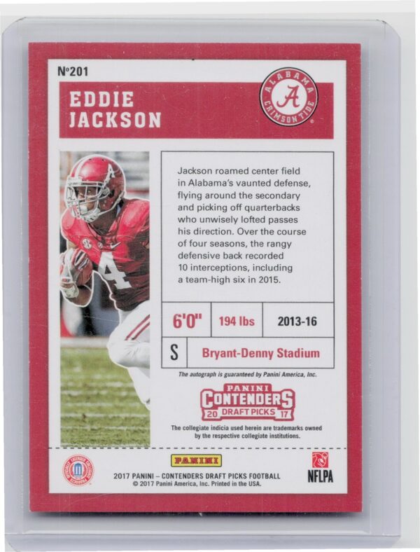 2017 Panini Contenders Draft Picks Eddie Jackson Blue Foil AU #201 Tide - Image 3