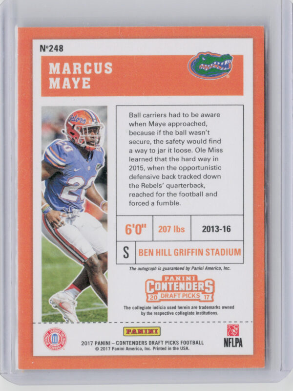 2017 Panini Contenders Draft Picks Marcus Maye AU #248 Gators - Image 3