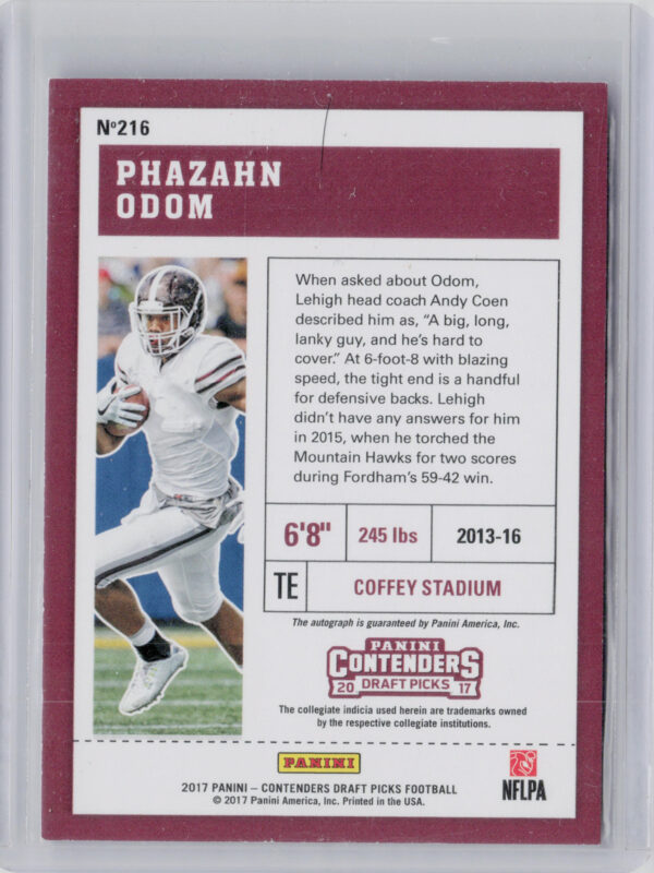 2017 Panini Contenders Draft Picks Phazahn Odom AU #216 Rams - Image 3