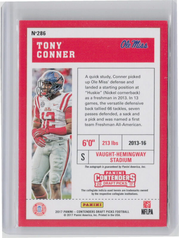 2017 Panini Contenders Draft Picks Tony Conner AU #286 Rebels - Image 3