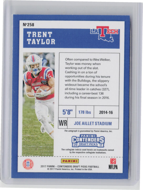 2017 Panini Contenders Draft Picks Trent Taylor AU #258 Bulldogs - Image 3