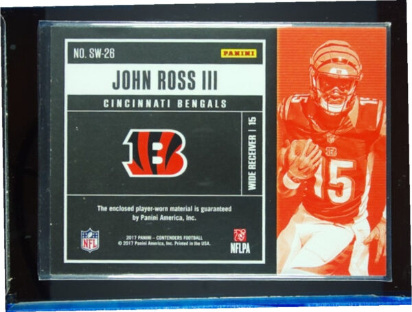 2017 Panini Contenders John Ross III MEM VAR #SW-26 Bengals Rookie Ticket Swatch - Image 3