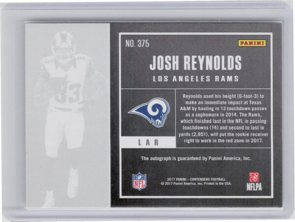 2017 Panini Contenders Josh Reynolds AU RC #375 Rams - Image 3