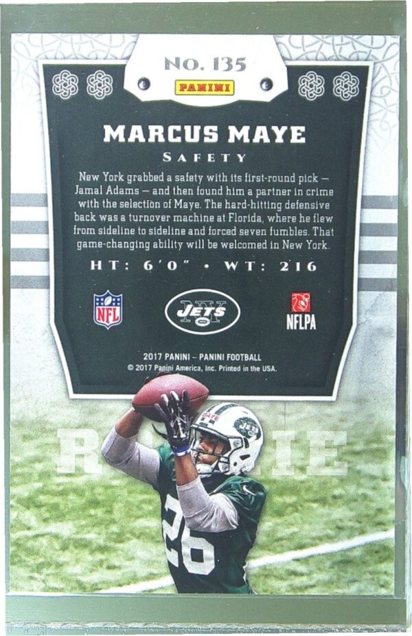 2017 Panini Marcus Maye Bravery /199 RC #135 Jets - Image 3