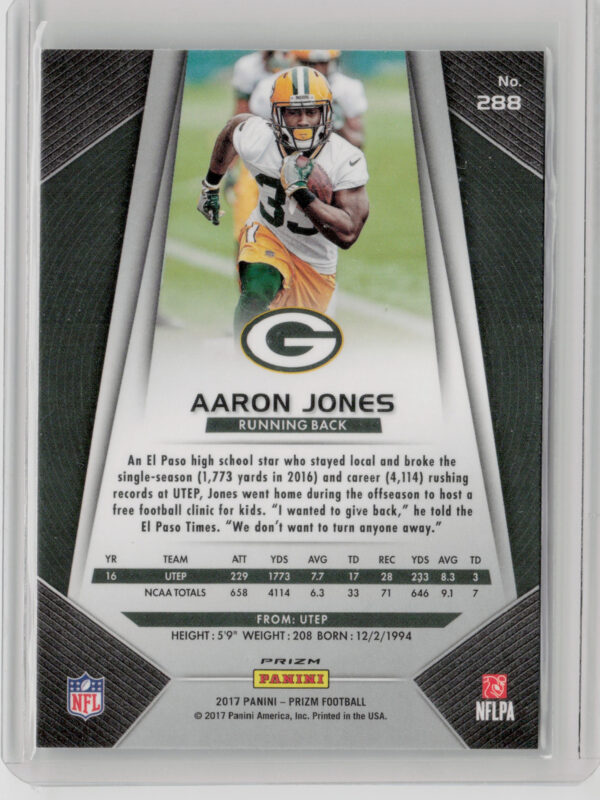 2017 Panini Prizm Aaron Jones Prizm #288 Packers - Image 3