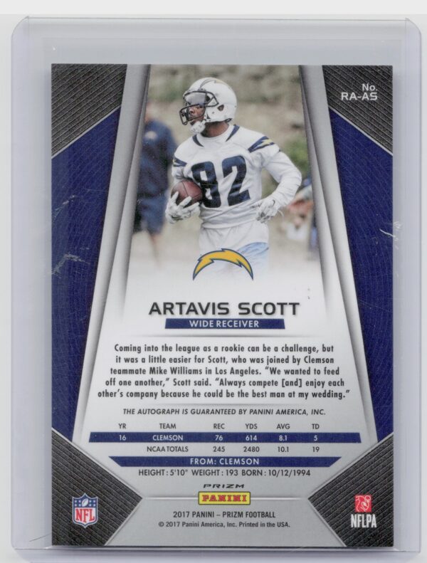 2017 Panini Prizm  Artavis Scott rookie Auto RA-AS - Image 3