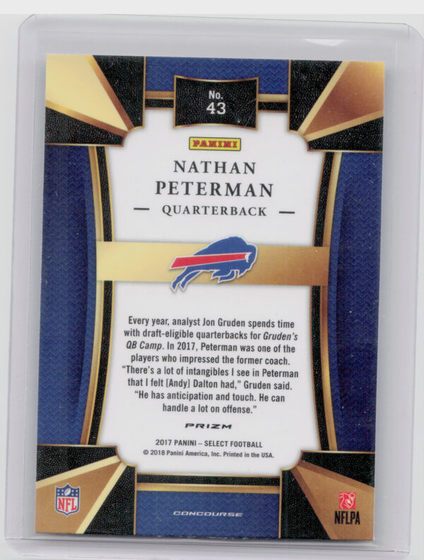 2017 Panini Select Nathan Peterman RC #43 Bills - Image 3