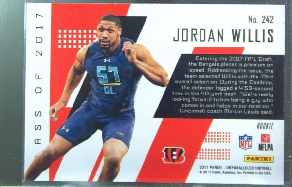 2017 Panini Unparalleled Jordan Willis RC #242 Bengals - Image 3