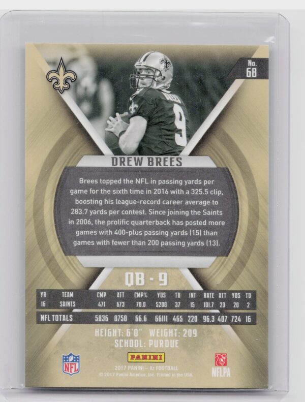 2017 Panini XR Drew Brees Red /299 #68 Saints - Image 3