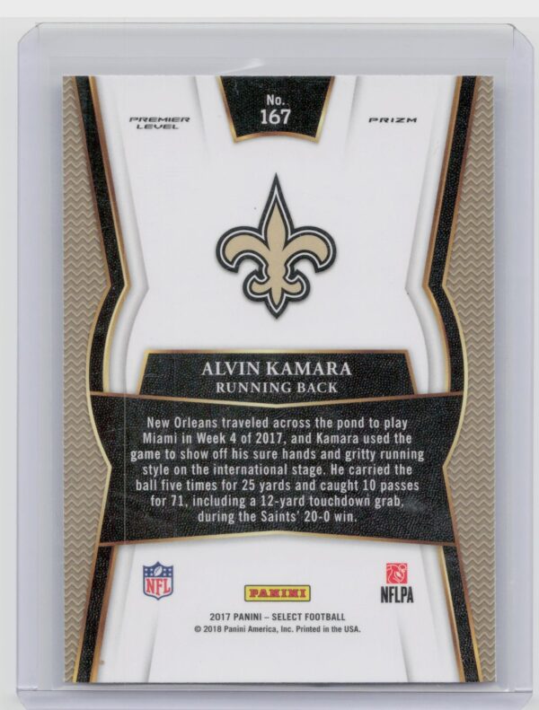 2017 Select Alvin Kamara Premier Level RC #167 Saints - Image 3