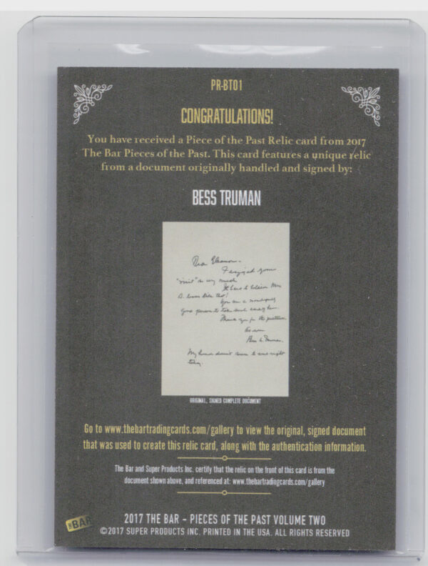 2017 The Bar Pieces of the Past Volume Two:  Bess Truman - Image 3
