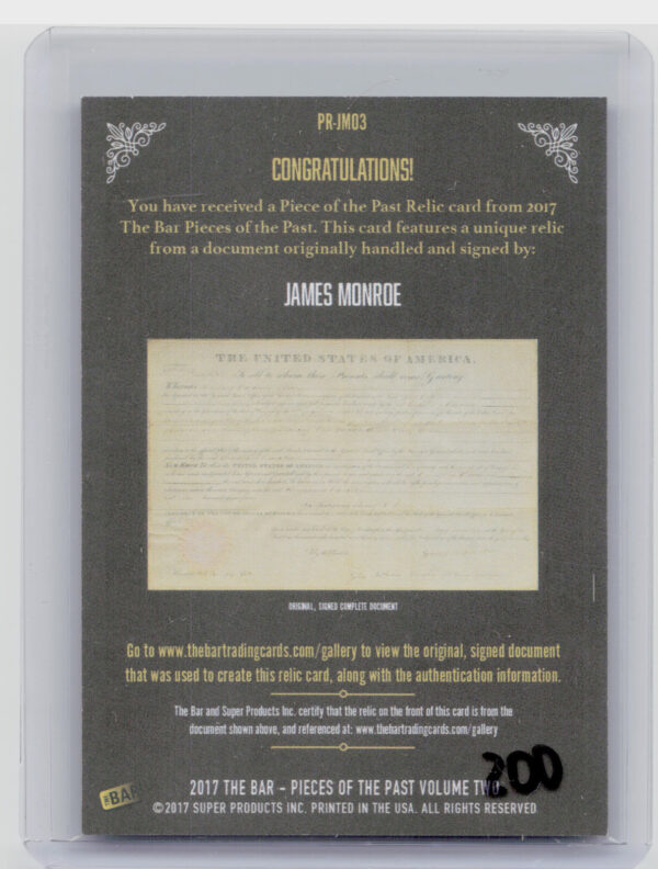 2017 The Bar Pieces of the Past Volume Two:  James Monroe - Image 3