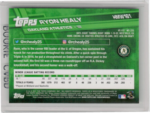 2017 Topps Holiday Ryon Healy RC #HMW161 Athletics - Image 3