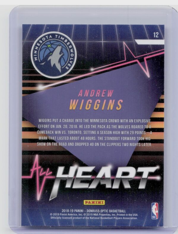 2018-19 Donruss Optic Andrew Wiggins #12 Timberwolves All Heart - Image 3